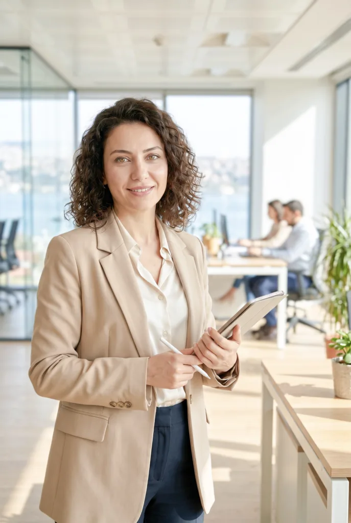 Elinde belgelerle bir ofis çalışanı