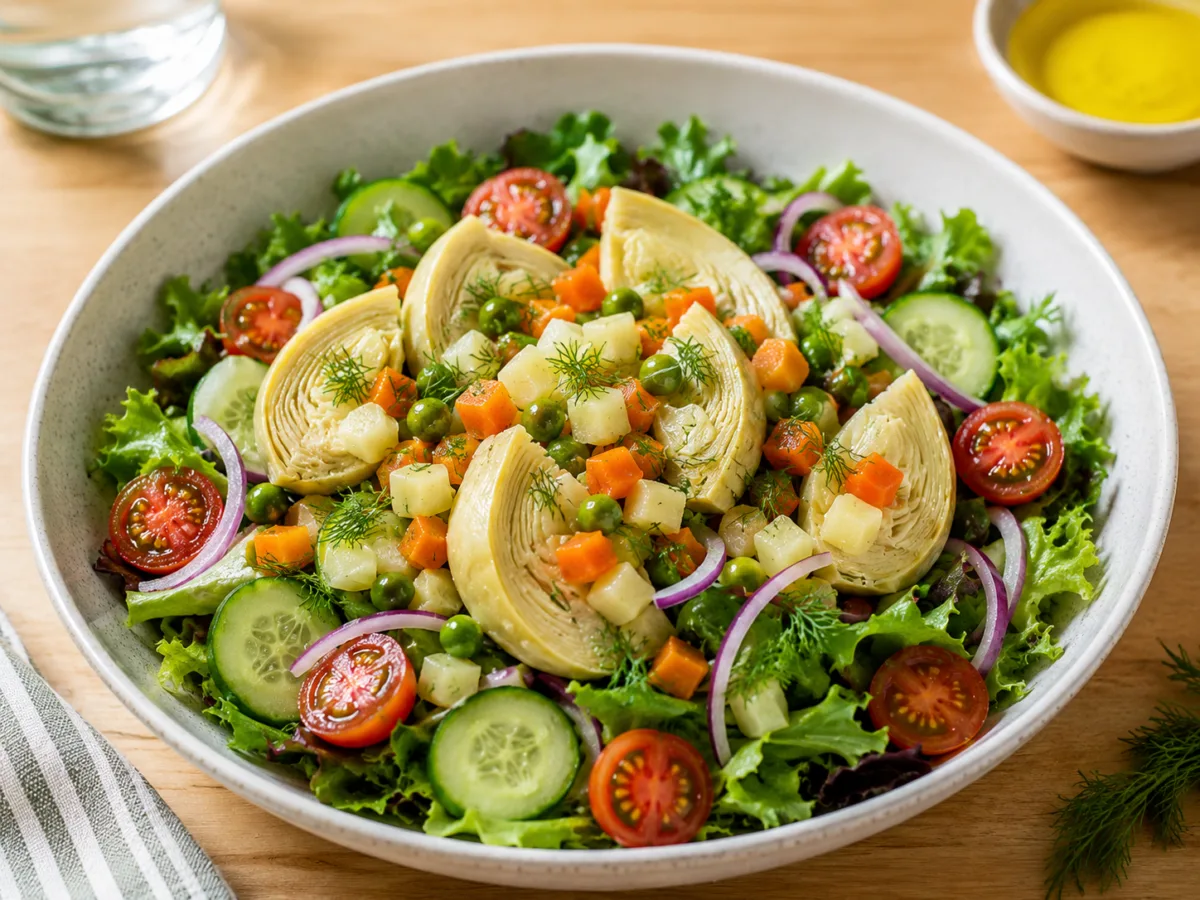 Zeytinyağlı Garnitürlü Enginar Salatası Tarifi