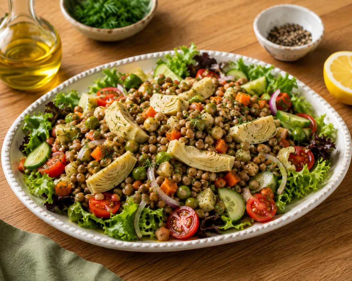 Zeytinyağlı Mercimekli Enginar Salatası Tarifi