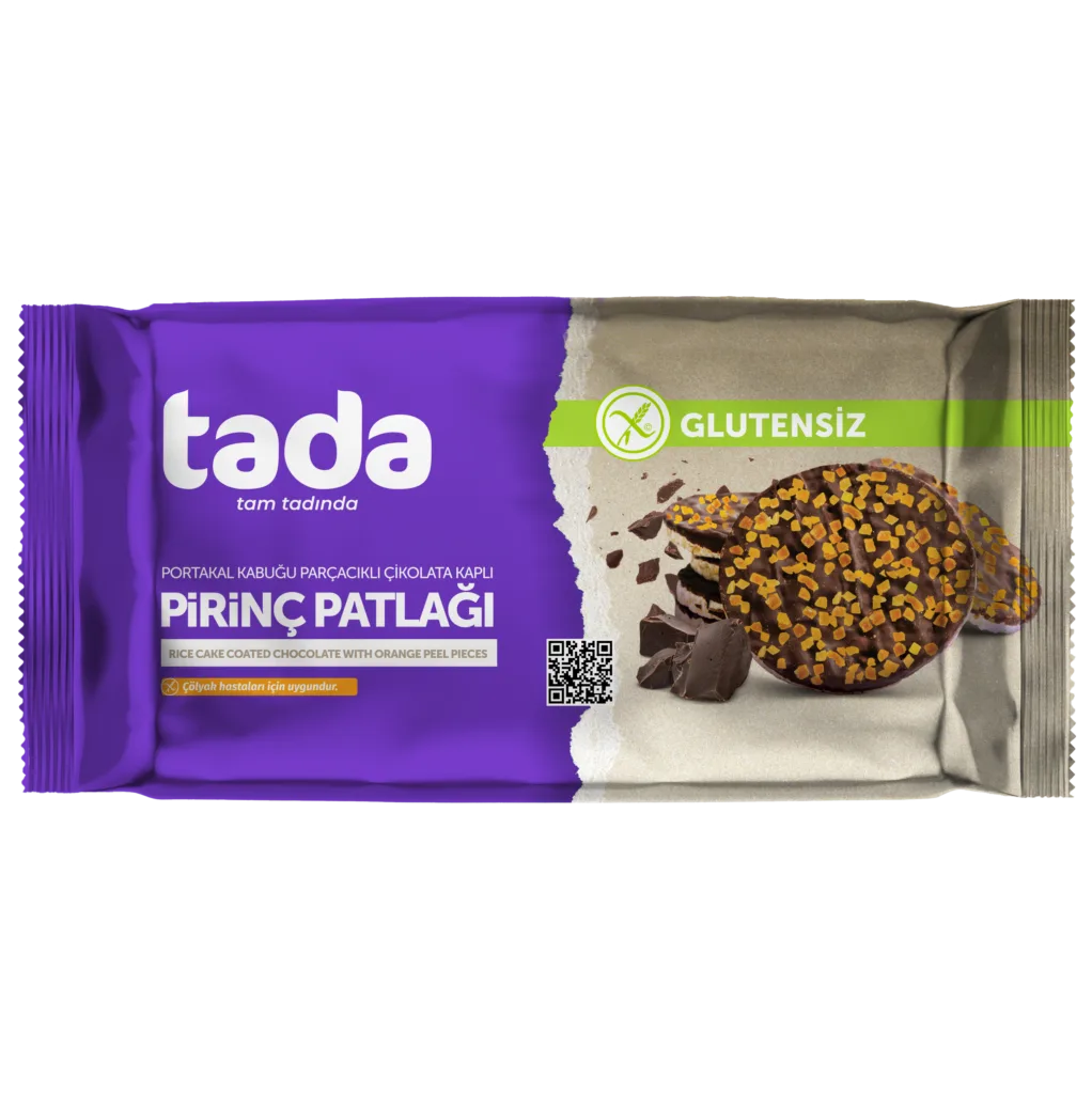 Glutensiz Portakal Kabuğu Parçacıklı Çikolata Kaplı Pirinç Patlağı