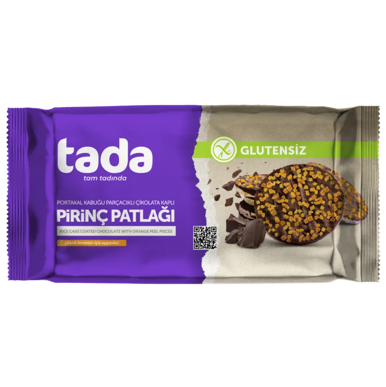 Glutensiz Portakal Kabuğu Parçacıklı Çikolata Kaplı Pirinç Patlağı
